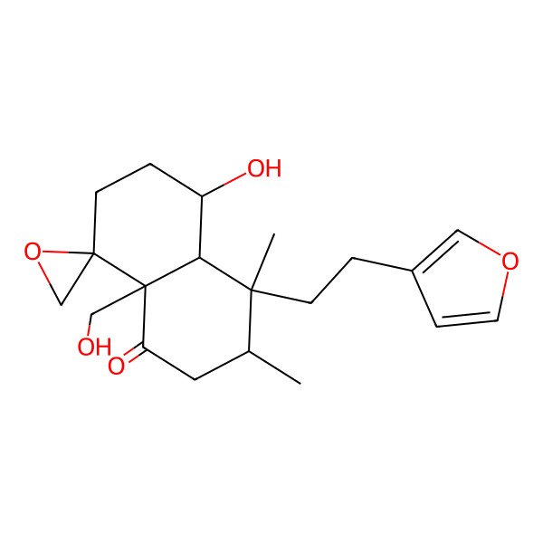 2D Structure of 4-[2-(Furan-3-yl)ethyl]-5-hydroxy-8a-(hydroxymethyl)-3,4-dimethylspiro[2,3,4a,5,6,7-hexahydronaphthalene-8,2'-oxirane]-1-one