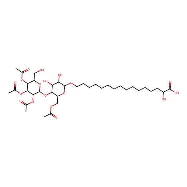 2D Structure of 16-[6-(Acetyloxymethyl)-3,4-dihydroxy-5-[3,4,5-triacetyloxy-6-(hydroxymethyl)oxan-2-yl]oxyoxan-2-yl]oxy-2-hydroxyhexadecanoic acid