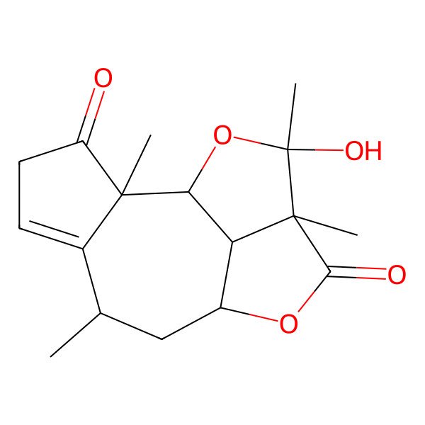 2D Structure of (1R,2R,7R,9S,12R,13S,15R)-13-hydroxy-2,7,12,13-tetramethyl-10,14-dioxatetracyclo[7.5.1.02,6.012,15]pentadec-5-ene-3,11-dione