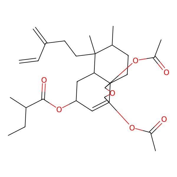 2D Structure of [1,3-Diacetyloxy-7,8-dimethyl-7-(3-methylidenepent-4-enyl)-1,3,5,6,6a,8,9,10-octahydrobenzo[d][2]benzofuran-5-yl] 2-methylbutanoate