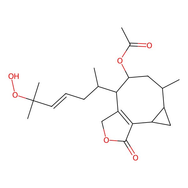 2D Structure of [(2S,4S,5R,7R,8S)-8-[(E,2R)-6-hydroperoxy-6-methylhept-4-en-2-yl]-5-methyl-12-oxo-11-oxatricyclo[7.3.0.02,4]dodec-1(9)-en-7-yl] acetate