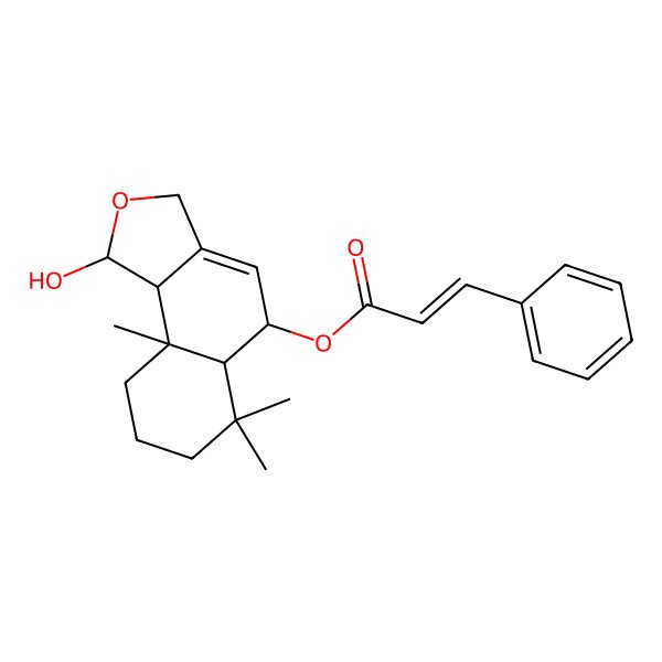 2D Structure of (1-Hydroxy-6,6,9a-trimethyl-1,3,5,5a,7,8,9,9b-octahydrobenzo[e][2]benzofuran-5-yl) 3-phenylprop-2-enoate