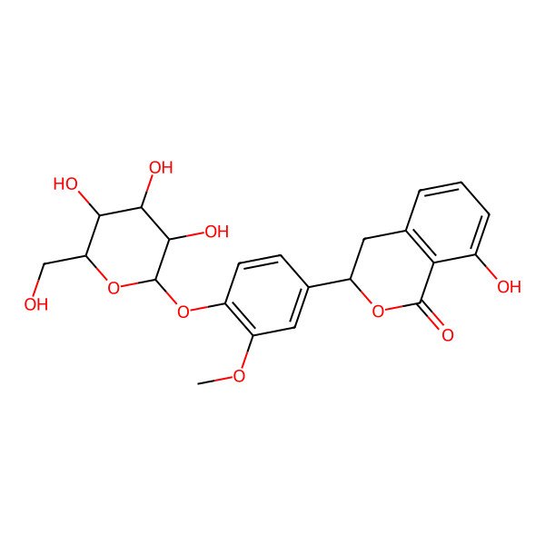 2D Structure of (3S)-8-hydroxy-3-[3-methoxy-4-[(2S,3R,4S,5S,6R)-3,4,5-trihydroxy-6-(hydroxymethyl)oxan-2-yl]oxyphenyl]-3,4-dihydroisochromen-1-one