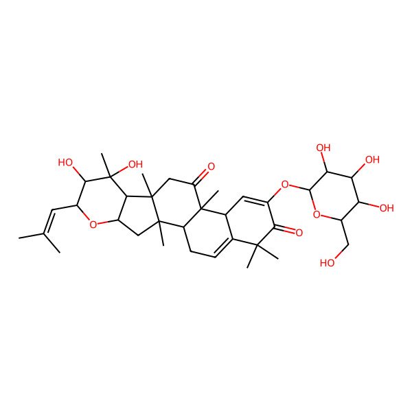 2D Structure of 7,8-Dihydroxy-2,8,10,13,18,18-hexamethyl-6-(2-methylprop-1-enyl)-16-[3,4,5-trihydroxy-6-(hydroxymethyl)oxan-2-yl]oxy-5-oxapentacyclo[11.8.0.02,10.04,9.014,19]henicosa-15,19-diene-12,17-dione