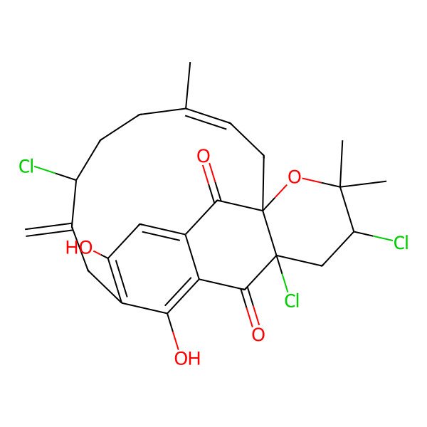 2D Structure of (3Z)-7,16,18-trichloro-11,22-dihydroxy-4,19,19-trimethyl-8-methylidene-20-oxatetracyclo[11.7.1.110,14.01,16]docosa-3,10,12,14(22)-tetraene-15,21-dione