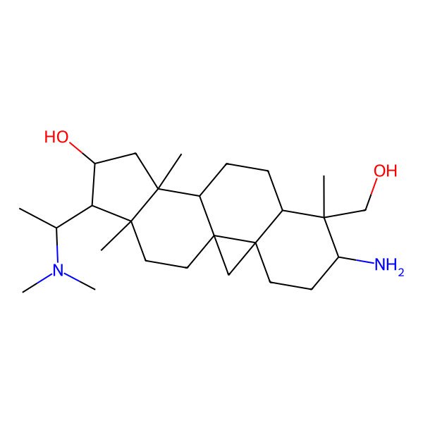 2D Structure of (1S,3R,6S,7R,8R,11S,12S,14R,15S,16R)-6-amino-15-[(1S)-1-(dimethylamino)ethyl]-7-(hydroxymethyl)-7,12,16-trimethylpentacyclo[9.7.0.01,3.03,8.012,16]octadecan-14-ol