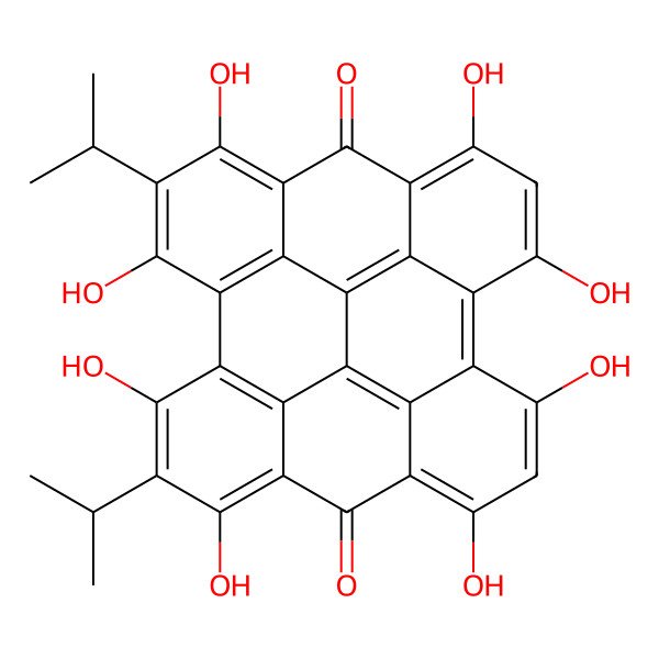 2D Structure of 5,7,11,13,16,18,22,24-Octahydroxy-6,23-di(propan-2-yl)octacyclo[13.11.1.12,10.03,8.04,25.019,27.021,26.014,28]octacosa-1(27),2(28),3,5,7,10,12,14,16,18,21,23,25-tridecaene-9,20-dione