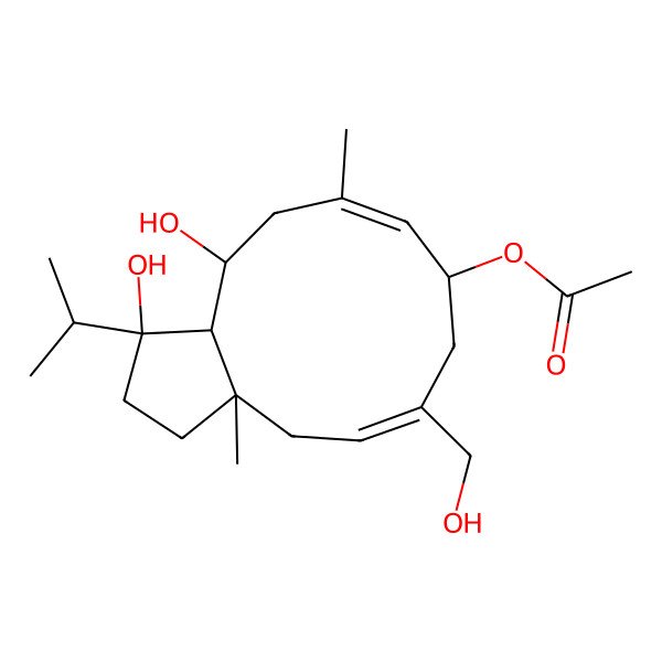 2D Structure of [1,12-Dihydroxy-6-(hydroxymethyl)-3a,10-dimethyl-1-propan-2-yl-2,3,4,7,8,11,12,12a-octahydrocyclopenta[11]annulen-8-yl] acetate