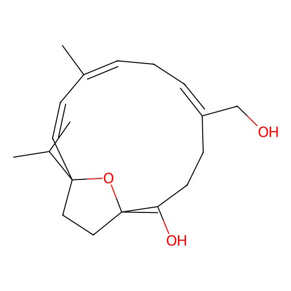 2D Structure of (1S,2S,10E,12S)-5-(hydroxymethyl)-1,9-dimethyl-12-propan-2-yl-15-oxabicyclo[10.2.1]pentadeca-5,8,10-trien-2-ol