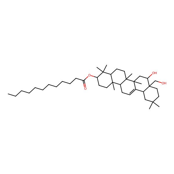 2D Structure of [(3S,4aR,6aR,6bS,8S,8aS,12aS,14aR,14bR)-8-hydroxy-8a-(hydroxymethyl)-4,4,6a,6b,11,11,14b-heptamethyl-1,2,3,4a,5,6,7,8,9,10,12,12a,14,14a-tetradecahydropicen-3-yl] dodecanoate