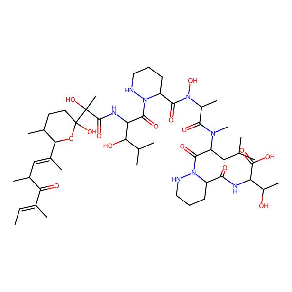 2D Structure of 2-[[2-[2-[2-[[2-[2-[[2-[6-(4,6-Dimethyl-5-oxoocta-2,6-dien-2-yl)-2-hydroxy-5-methyloxan-2-yl]-2-hydroxypropanoyl]amino]-3-hydroxy-4-methylpentanoyl]diazinane-3-carbonyl]-hydroxyamino]propanoyl-methylamino]-4-methylpentanoyl]diazinane-3-carbonyl]amino]-3-hydroxybutanoic acid