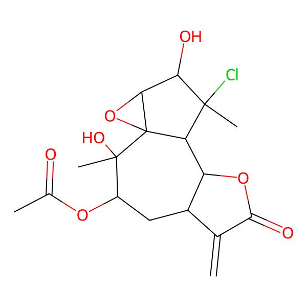 2D Structure of [(1R,2R,3R,5S,9S,10R,11R,12R,13S)-11-chloro-2,12-dihydroxy-2,11-dimethyl-6-methylidene-7-oxo-8,14-dioxatetracyclo[8.4.0.01,13.05,9]tetradecan-3-yl] acetate