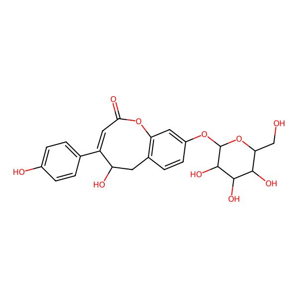 2D Structure of (3Z,5S)-5-hydroxy-4-(4-hydroxyphenyl)-9-[(2S,3R,4S,5S,6R)-3,4,5-trihydroxy-6-(hydroxymethyl)oxan-2-yl]oxy-5,6-dihydro-1-benzoxocin-2-one