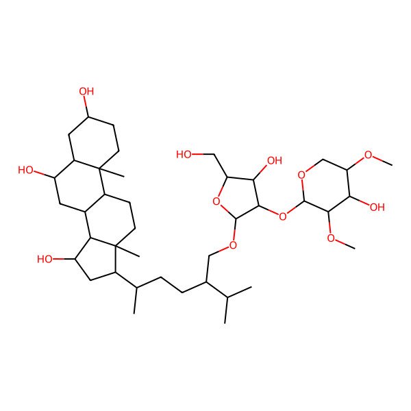 2D Structure of 17-[5-[[4-hydroxy-3-(4-hydroxy-3,5-dimethoxyoxan-2-yl)oxy-5-(hydroxymethyl)oxolan-2-yl]oxymethyl]-6-methylheptan-2-yl]-10,13-dimethyl-2,3,4,5,6,7,8,9,11,12,14,15,16,17-tetradecahydro-1H-cyclopenta[a]phenanthrene-3,6,15-triol
