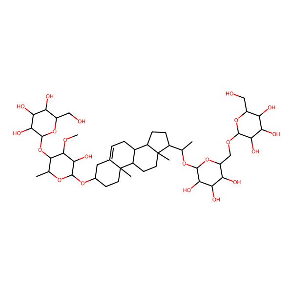 2D Structure of (2R,3S,4S,5R,6R)-2-(hydroxymethyl)-6-[[(2R,3S,4S,5R,6R)-3,4,5-trihydroxy-6-[(1S)-1-[(3S,8S,9S,10R,13S,14S,17S)-3-[(2R,3R,4R,5S,6R)-3-hydroxy-4-methoxy-6-methyl-5-[(2S,3R,4S,5S,6R)-3,4,5-trihydroxy-6-(hydroxymethyl)oxan-2-yl]oxyoxan-2-yl]oxy-10,13-dimethyl-2,3,4,7,8,9,11,12,14,15,16,17-dodecahydro-1H-cyclopenta[a]phenanthren-17-yl]ethoxy]oxan-2-yl]methoxy]oxane-3,4,5-triol