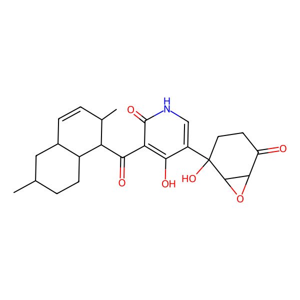 2D Structure of 3-(2,6-dimethyl-1,2,4a,5,6,7,8,8a-octahydronaphthalene-1-carbonyl)-4-hydroxy-5-(2-hydroxy-5-oxo-7-oxabicyclo[4.1.0]heptan-2-yl)-1H-pyridin-2-one