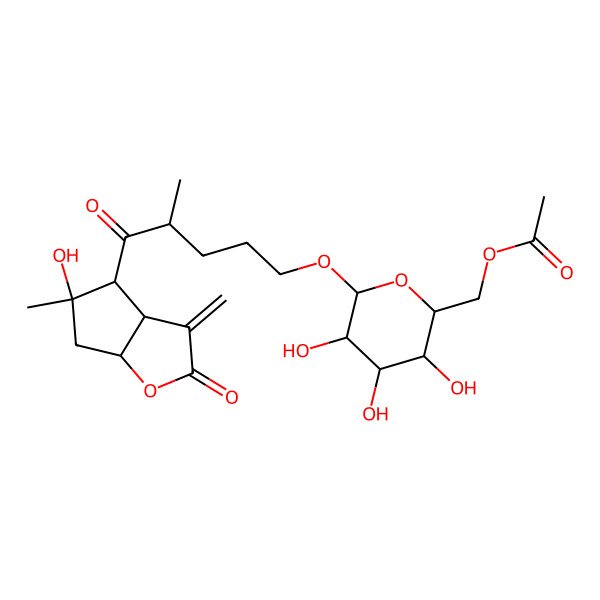 2D Structure of [(2R,3S,4S,5R,6R)-6-[(4S)-5-[(3aR,4R,5R,6aR)-5-hydroxy-5-methyl-3-methylidene-2-oxo-3a,4,6,6a-tetrahydrocyclopenta[b]furan-4-yl]-4-methyl-5-oxopentoxy]-3,4,5-trihydroxyoxan-2-yl]methyl acetate