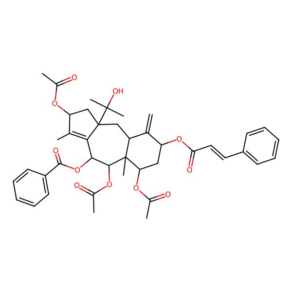 2D Structure of [(2R,4R,5S,5aR,6R,8R,9aR,10aS)-2,5,6-triacetyloxy-10a-(2-hydroxypropan-2-yl)-3,5a-dimethyl-9-methylidene-8-[(E)-3-phenylprop-2-enoyl]oxy-2,4,5,6,7,8,9a,10-octahydro-1H-benzo[g]azulen-4-yl] benzoate