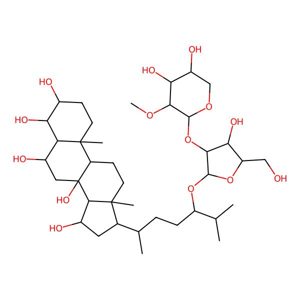 2D Structure of (3S,4R,5S,6S,8S,9R,10S,13R,14S,15R,17R)-17-[(2R,5S)-5-[(2R,3R,4S,5S)-3-[(2S,3R,4S,5R)-4,5-dihydroxy-3-methoxyoxan-2-yl]oxy-4-hydroxy-5-(hydroxymethyl)oxolan-2-yl]oxy-6-methylheptan-2-yl]-10,13-dimethyl-1,2,3,4,5,6,7,9,11,12,14,15,16,17-tetradecahydrocyclopenta[a]phenanthrene-3,4,6,8,15-pentol
