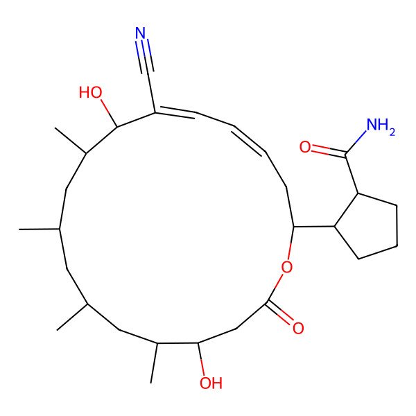 2D Structure of (1S)-2-[(2R,4E,6Z,8S,9S,11S,13R,15R,16R)-7-cyano-8,16-dihydroxy-9,11,13,15-tetramethyl-18-oxo-1-oxacyclooctadeca-4,6-dien-2-yl]cyclopentane-1-carboxamide