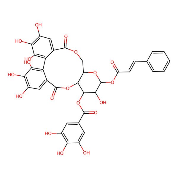 2D Structure of [(10S,11S,12R,13S,15R)-3,4,5,12,21,22,23-heptahydroxy-8,18-dioxo-13-[(E)-3-phenylprop-2-enoyl]oxy-9,14,17-trioxatetracyclo[17.4.0.02,7.010,15]tricosa-1(23),2,4,6,19,21-hexaen-11-yl] 3,4,5-trihydroxybenzoate