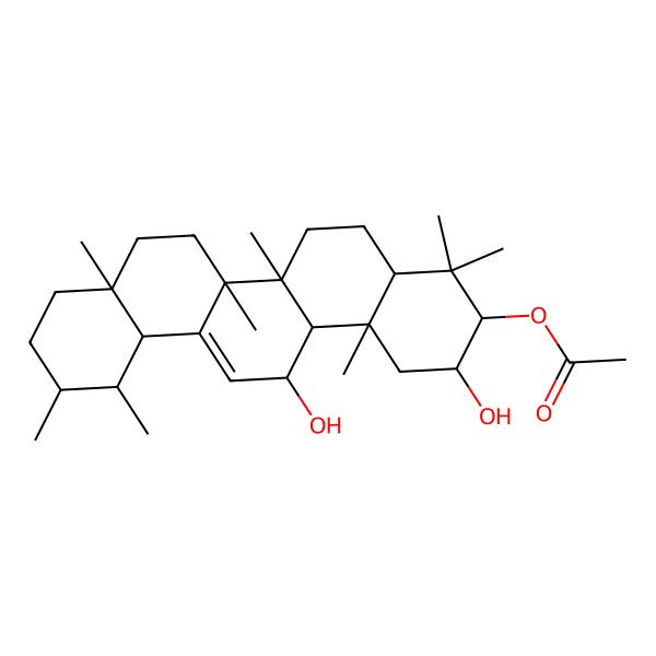 2D Structure of (2,14-dihydroxy-4,4,6a,6b,8a,11,12,14b-octamethyl-2,3,4a,5,6,7,8,9,10,11,12,12a,14,14a-tetradecahydro-1H-picen-3-yl) acetate 2D Structure of (2,14-dihydroxy-4,4,6a,6b,8a,11,12,14b-octamethyl-2,3,4a,5,6,7,8,9,10,11,12,12a,14,14a-tetradecahydro-1H-picen-3-yl) acetate