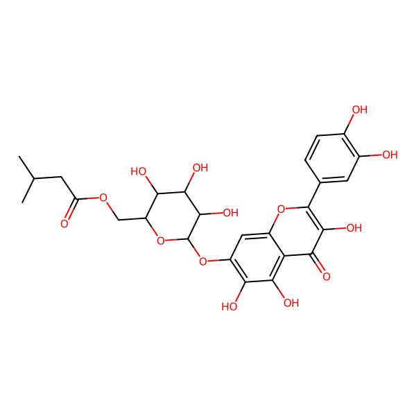 2D Structure of [6-[2-(3,4-Dihydroxyphenyl)-3,5,6-trihydroxy-4-oxochromen-7-yl]oxy-3,4,5-trihydroxyoxan-2-yl]methyl 3-methylbutanoate
