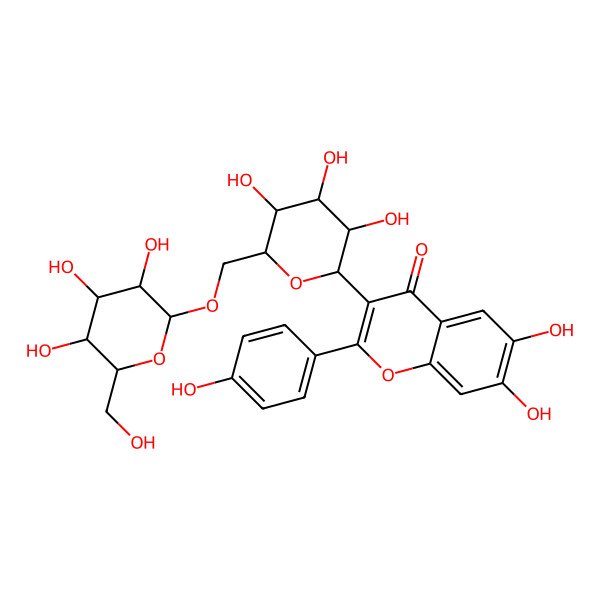 2D Structure of 6,7-dihydroxy-2-(4-hydroxyphenyl)-3-[(2S,3R,4R,5S,6R)-3,4,5-trihydroxy-6-[[(2R,3R,4S,5S,6R)-3,4,5-trihydroxy-6-(hydroxymethyl)oxan-2-yl]oxymethyl]oxan-2-yl]chromen-4-one