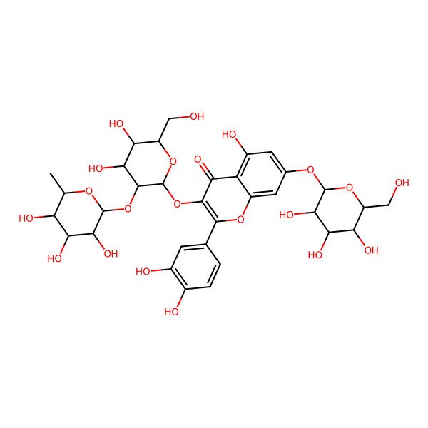 2D Structure of 3-[(2S,3R,4S,5S,6R)-4,5-dihydroxy-6-(hydroxymethyl)-3-[(2S,3S,4S,5R,6S)-3,4,5-trihydroxy-6-methyloxan-2-yl]oxyoxan-2-yl]oxy-2-(3,4-dihydroxyphenyl)-5-hydroxy-7-[(2S,3R,4S,5S,6R)-3,4,5-trihydroxy-6-(hydroxymethyl)oxan-2-yl]oxychromen-4-one