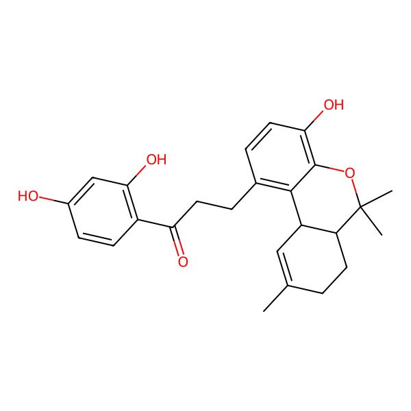 2D Structure of 1-(2,4-Dihydroxyphenyl)-3-(4-hydroxy-6,6,9-trimethyl-6a,7,8,10a-tetrahydrobenzo[c]chromen-1-yl)propan-1-one