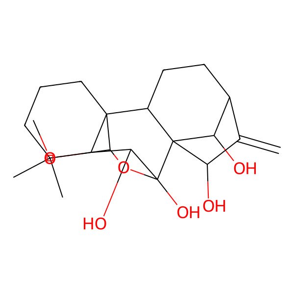 2D Structure of 16-Methoxy-12,12-dimethyl-6-methylidene-17-oxapentacyclo[7.6.2.15,8.01,11.02,8]octadecane-7,9,10,18-tetrol