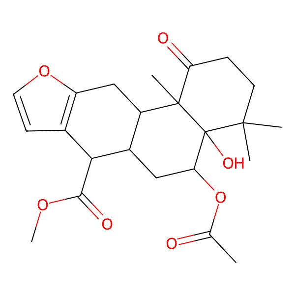 2D Structure of methyl (4aR,5S,6aS,7S,11aS,11bR)-5-acetyloxy-4a-hydroxy-4,4,11b-trimethyl-1-oxo-2,3,5,6,6a,7,11,11a-octahydronaphtho[2,1-f][1]benzofuran-7-carboxylate