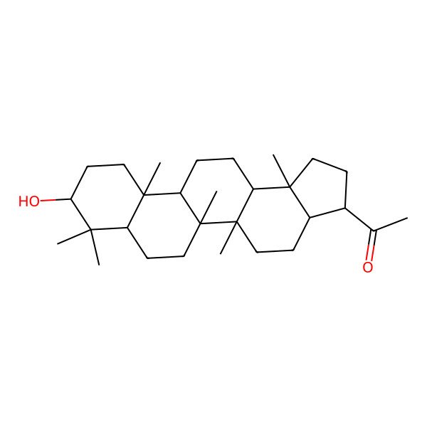 2D Structure of 1-[(3R,3aS,5aR,5bR,7aR,9S,11aR,11bR,13aR,13bS)-9-hydroxy-5a,5b,8,8,11a,13b-hexamethyl-1,2,3,3a,4,5,6,7,7a,9,10,11,11b,12,13,13a-hexadecahydrocyclopenta[a]chrysen-3-yl]ethanone