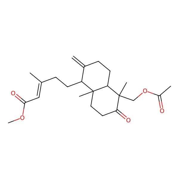 2D Structure of methyl (E)-5-[(1S,4aS,5R,8aR)-5-(acetyloxymethyl)-5,8a-dimethyl-2-methylidene-6-oxo-1,3,4,4a,7,8-hexahydronaphthalen-1-yl]-3-methylpent-2-enoate