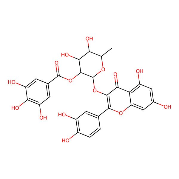 2D Structure of [(2S,3S,4S,5S,6R)-2-[2-(3,4-dihydroxyphenyl)-5,7-dihydroxy-4-oxochromen-3-yl]oxy-4,5-dihydroxy-6-methyloxan-3-yl] 3,4,5-trihydroxybenzoate