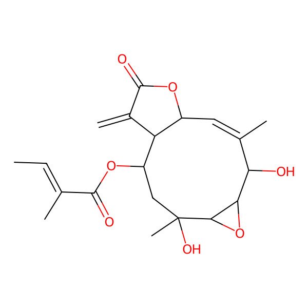 2D Structure of [(1R,2S,4R,5R,7R,8R,9Z,11S)-4,8-dihydroxy-4,9-dimethyl-14-methylidene-13-oxo-6,12-dioxatricyclo[9.3.0.05,7]tetradec-9-en-2-yl] (E)-2-methylbut-2-enoate