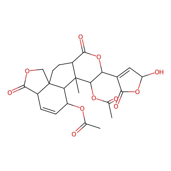 2D Structure of [(1S,4S,7S,8R,9R,10S,11R,14R)-8-acetyloxy-7-[(2S)-2-hydroxy-5-oxo-2H-furan-4-yl]-9-methyl-5,15-dioxo-6,16-dioxatetracyclo[8.7.0.01,14.04,9]heptadec-12-en-11-yl] acetate