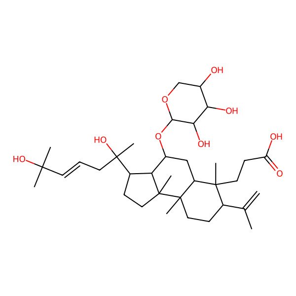2D Structure of 3-[(3S,3aR,4R,5aR,6S,7S,9aR,9bR)-3-[(E,2S)-2,6-dihydroxy-6-methylhept-4-en-2-yl]-6,9a,9b-trimethyl-7-prop-1-en-2-yl-4-[(2S,3R,4S,5S)-3,4,5-trihydroxyoxan-2-yl]oxy-1,2,3,3a,4,5,5a,7,8,9-decahydrocyclopenta[a]naphthalen-6-yl]propanoic acid