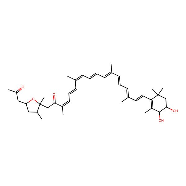 2D Structure of 18-(3,4-Dihydroxy-2,6,6-trimethylcyclohexen-1-yl)-1-[2,3-dimethyl-5-(2-oxopropyl)oxolan-2-yl]-3,7,12,16-tetramethyloctadeca-3,5,7,9,11,13,15,17-octaen-2-one