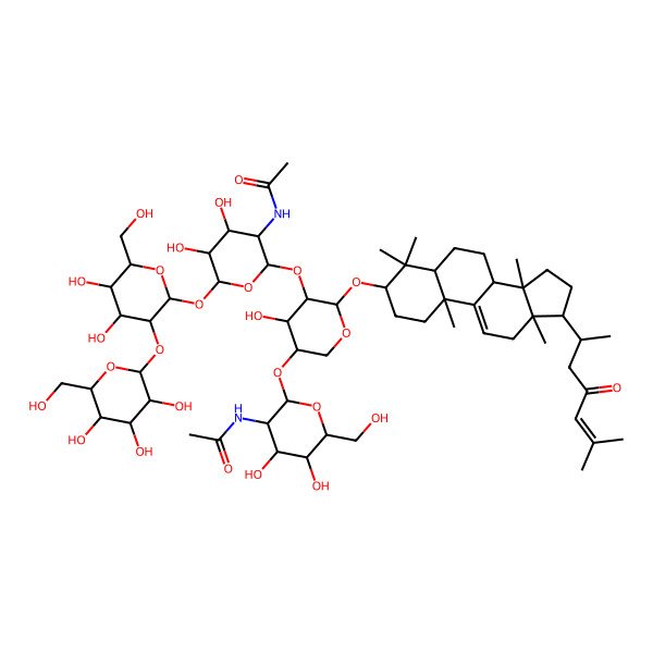 2D Structure of N-[2-[5-[3-acetamido-6-[4,5-dihydroxy-6-(hydroxymethyl)-3-[3,4,5-trihydroxy-6-(hydroxymethyl)oxan-2-yl]oxyoxan-2-yl]oxy-4,5-dihydroxyoxan-2-yl]oxy-4-hydroxy-6-[[(3S,8S,10S,13R,14S,17R)-4,4,10,13,14-pentamethyl-17-[(2R)-6-methyl-4-oxohept-5-en-2-yl]-2,3,5,6,7,8,12,15,16,17-decahydro-1H-cyclopenta[a]phenanthren-3-yl]oxy]oxan-3-yl]oxy-4,5-dihydroxy-6-(hydroxymethyl)oxan-3-yl]acetamide