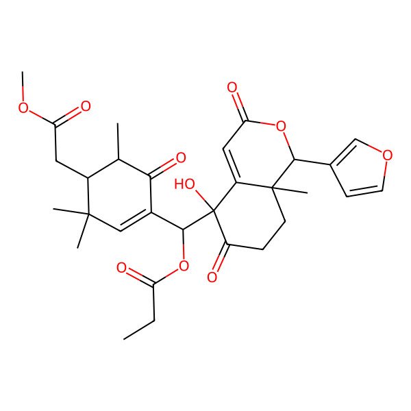 2D Structure of [[1-(furan-3-yl)-5-hydroxy-8a-methyl-3,6-dioxo-7,8-dihydro-1H-isochromen-5-yl]-[4-(2-methoxy-2-oxoethyl)-3,3,5-trimethyl-6-oxocyclohexen-1-yl]methyl] propanoate