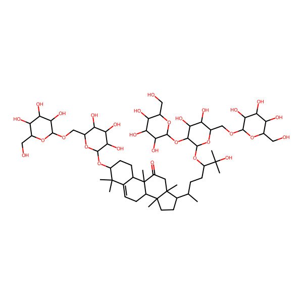 2D Structure of (3S,8S,9R,10R,13R,14S,17R)-17-[(2R,5R)-5-[(2S,3R,4S,5S,6R)-4,5-dihydroxy-3-[(2R,3R,4S,5S,6R)-3,4,5-trihydroxy-6-(hydroxymethyl)oxan-2-yl]oxy-6-[[(2R,3R,4S,5S,6R)-3,4,5-trihydroxy-6-(hydroxymethyl)oxan-2-yl]oxymethyl]oxan-2-yl]oxy-6-hydroxy-6-methylheptan-2-yl]-4,4,9,13,14-pentamethyl-3-[(2R,3R,4S,5S,6R)-3,4,5-trihydroxy-6-[[(2R,3R,4S,5S,6R)-3,4,5-trihydroxy-6-(hydroxymethyl)oxan-2-yl]oxymethyl]oxan-2-yl]oxy-1,2,3,7,8,10,12,15,16,17-decahydrocyclopenta[a]phenanthren-11-one