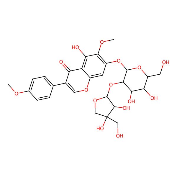 2D Structure of 7-[(2S,3R,4S,5S,6R)-3-[(2S,3R,4R)-3,4-dihydroxy-4-(hydroxymethyl)oxolan-2-yl]oxy-4,5-dihydroxy-6-(hydroxymethyl)oxan-2-yl]oxy-5-hydroxy-6-methoxy-3-(4-methoxyphenyl)chromen-4-one