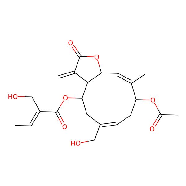 2D Structure of [9-Acetyloxy-6-(hydroxymethyl)-10-methyl-3-methylidene-2-oxo-3a,4,5,8,9,11a-hexahydrocyclodeca[b]furan-4-yl] 2-(hydroxymethyl)but-2-enoate