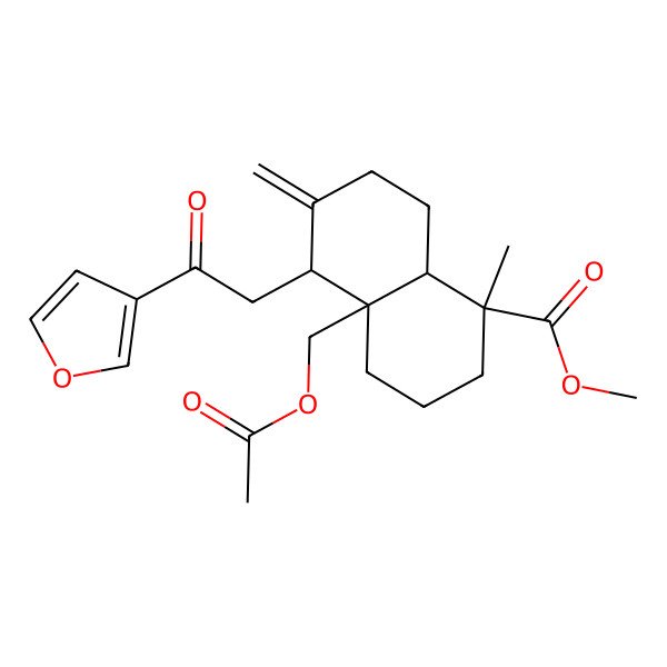 2D Structure of methyl (1S,4aS,5S,8aR)-4a-(acetyloxymethyl)-5-[2-(furan-3-yl)-2-oxoethyl]-1-methyl-6-methylidene-3,4,5,7,8,8a-hexahydro-2H-naphthalene-1-carboxylate