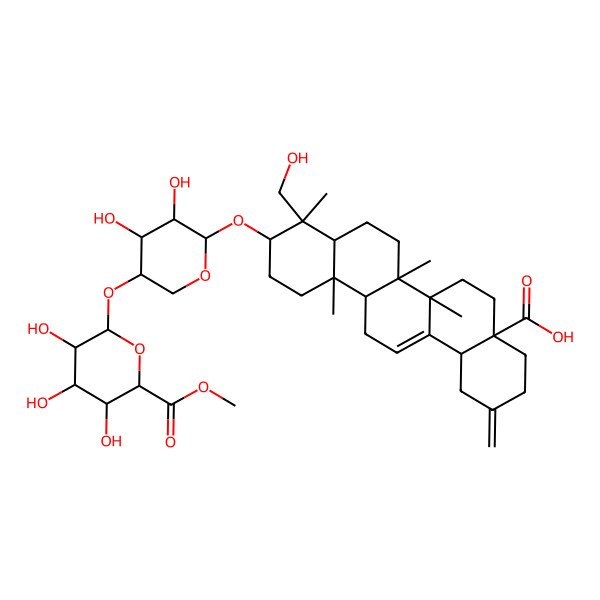 2D Structure of (4aS,6aR,6aS,6bR,8aR,9R,10S,12aR,14bS)-10-[(2S,3R,4R,5S)-3,4-dihydroxy-5-[(2R,3R,4S,5S,6S)-3,4,5-trihydroxy-6-methoxycarbonyloxan-2-yl]oxyoxan-2-yl]oxy-9-(hydroxymethyl)-6a,6b,9,12a-tetramethyl-2-methylidene-1,3,4,5,6,6a,7,8,8a,10,11,12,13,14b-tetradecahydropicene-4a-carboxylic acid