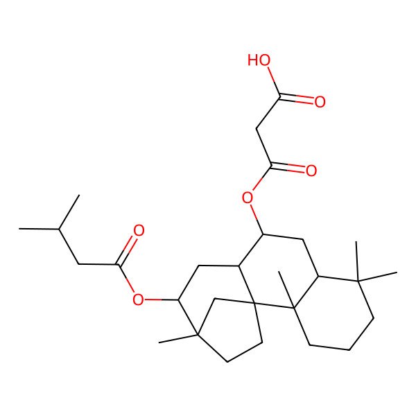 2D Structure of 3-Oxo-3-[[2,6,6,13-tetramethyl-12-(3-methylbutanoyloxy)-9-tetracyclo[11.2.1.01,10.02,7]hexadecanyl]oxy]propanoic acid