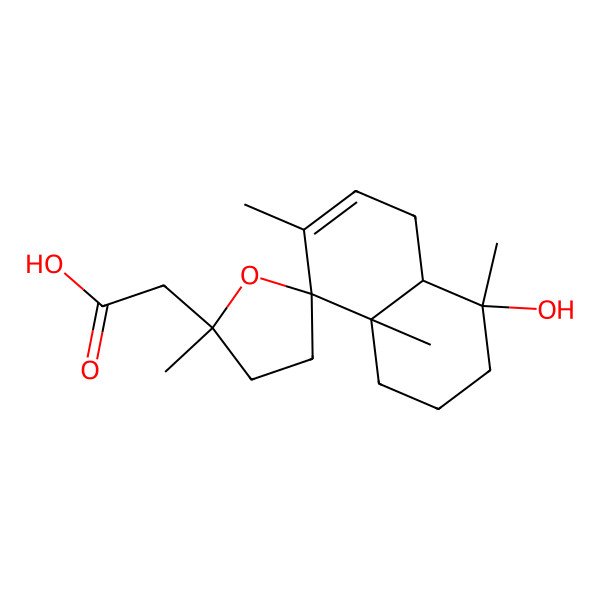 2D Structure of 2-[(2'S,4R,4aR,8R,8aS)-4-hydroxy-2',4,7,8a-tetramethylspiro[2,3,4a,5-tetrahydro-1H-naphthalene-8,5'-oxolane]-2'-yl]acetic acid