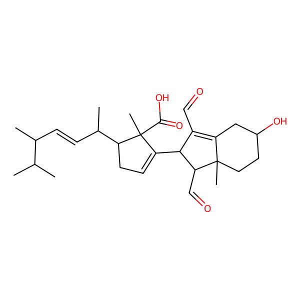 2D Structure of 2-(1,3-Diformyl-5-hydroxy-7a-methyl-1,2,4,5,6,7-hexahydroinden-2-yl)-5-(5,6-dimethylhept-3-en-2-yl)-1-methylcyclopent-2-ene-1-carboxylic acid