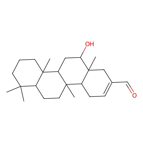 2D Structure of (4aS,4bR,6aS,10aS,10bR,12R,12aR)-12-hydroxy-4b,7,7,10a,12a-pentamethyl-1,4,4a,5,6,6a,8,9,10,10b,11,12-dodecahydrochrysene-2-carbaldehyde
